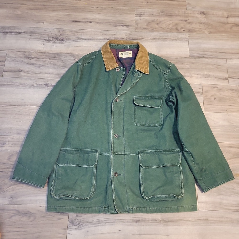 Eddie Bauer Green Jacket with Brown Corduroy Collar - Tall Large